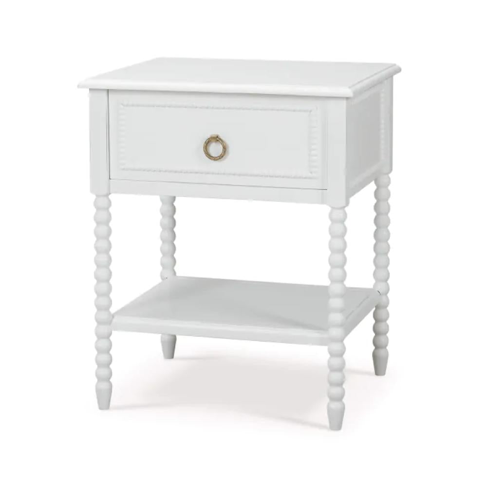 Lightly Distressed White Solid Wood 1 Drawer Bobbin Leg Nightstand 24 inch