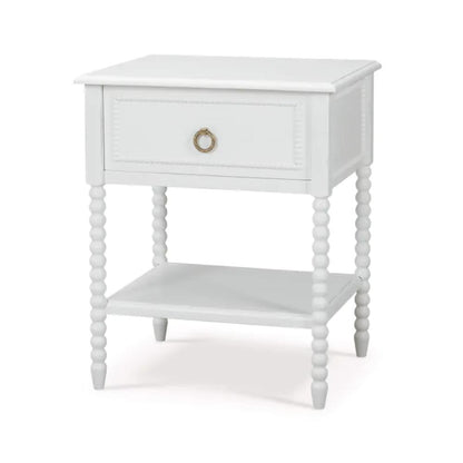 Lightly Distressed White Solid Wood 1 Drawer Bobbin Leg Nightstand 24 inch