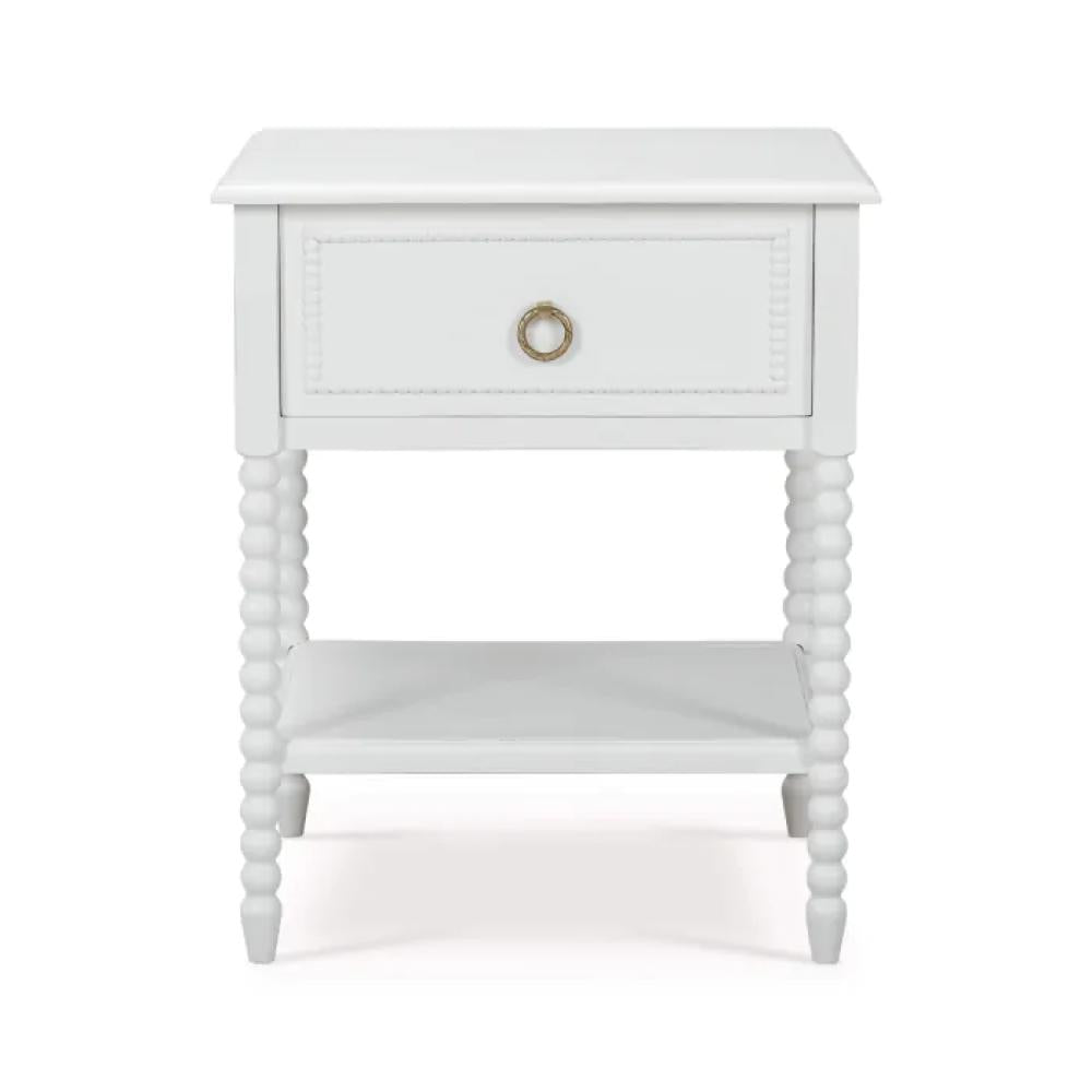 Lightly Distressed White Solid Wood 1 Drawer Bobbin Leg Nightstand 24 inch