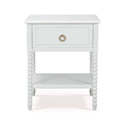 Lightly Distressed White Solid Wood 1 Drawer Bobbin Leg Nightstand 24 inch