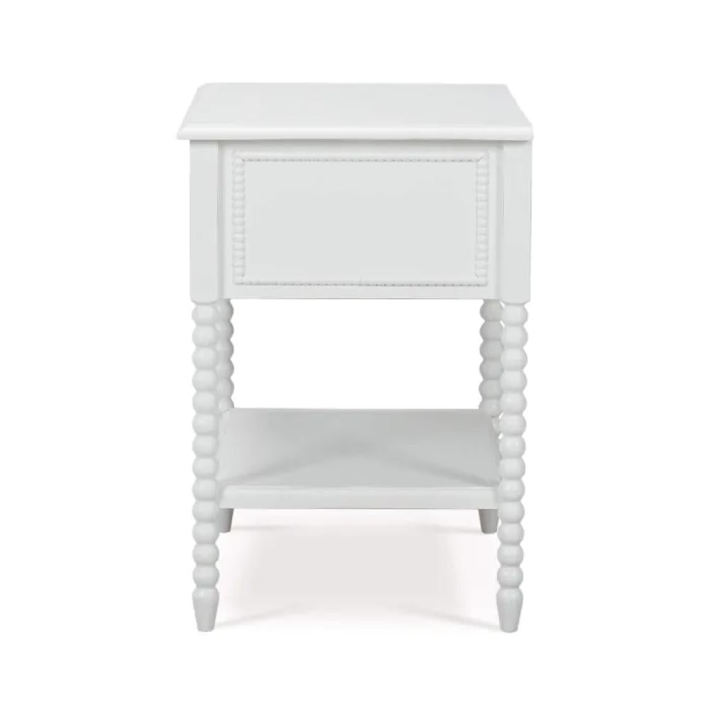 Lightly Distressed White Solid Wood 1 Drawer Bobbin Leg Nightstand 24 inch