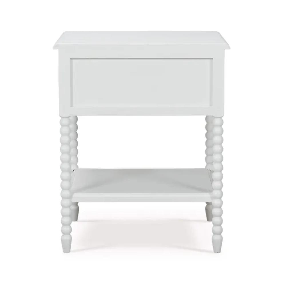Lightly Distressed White Solid Wood 1 Drawer Bobbin Leg Nightstand 24 inch