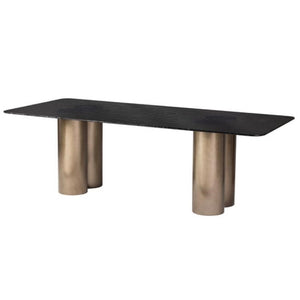 Liquid Brown Glass Top & Antique Bronze Tubular Legs Rectangle Dining Table 94 inch