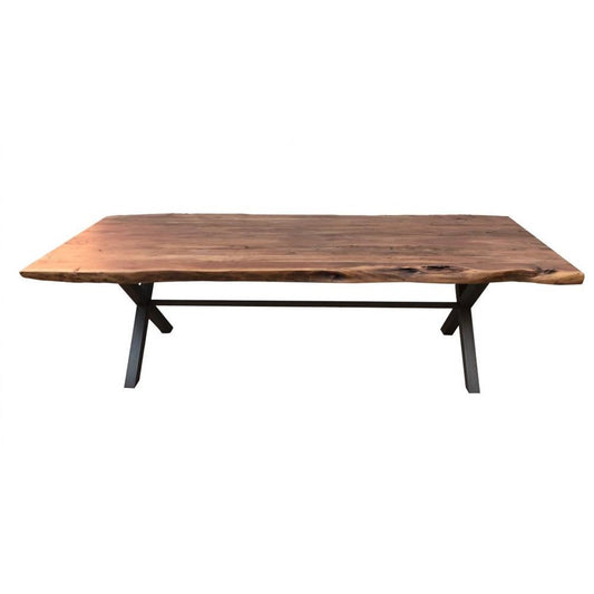 Live Edge Acacia Wood Top & Metal X Base Rectangle Dining Table 84 inch