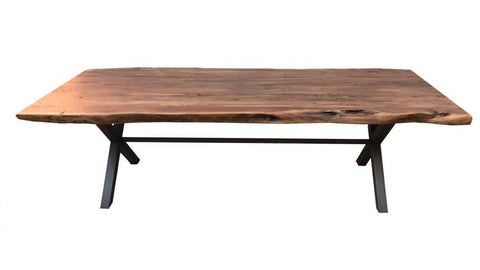 Live Edge Acacia Wood Top & Metal X Base Rectangle Dining Table 84 inch