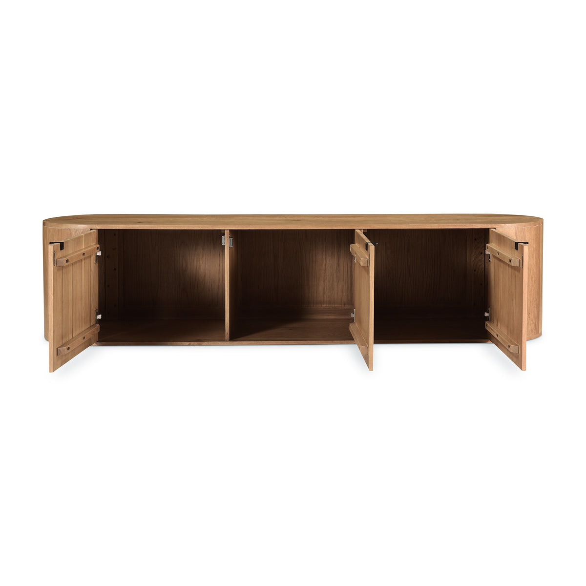 Low Profile Curved Solid Oak Wood 3 Door Media Console Storage Cabinet ...