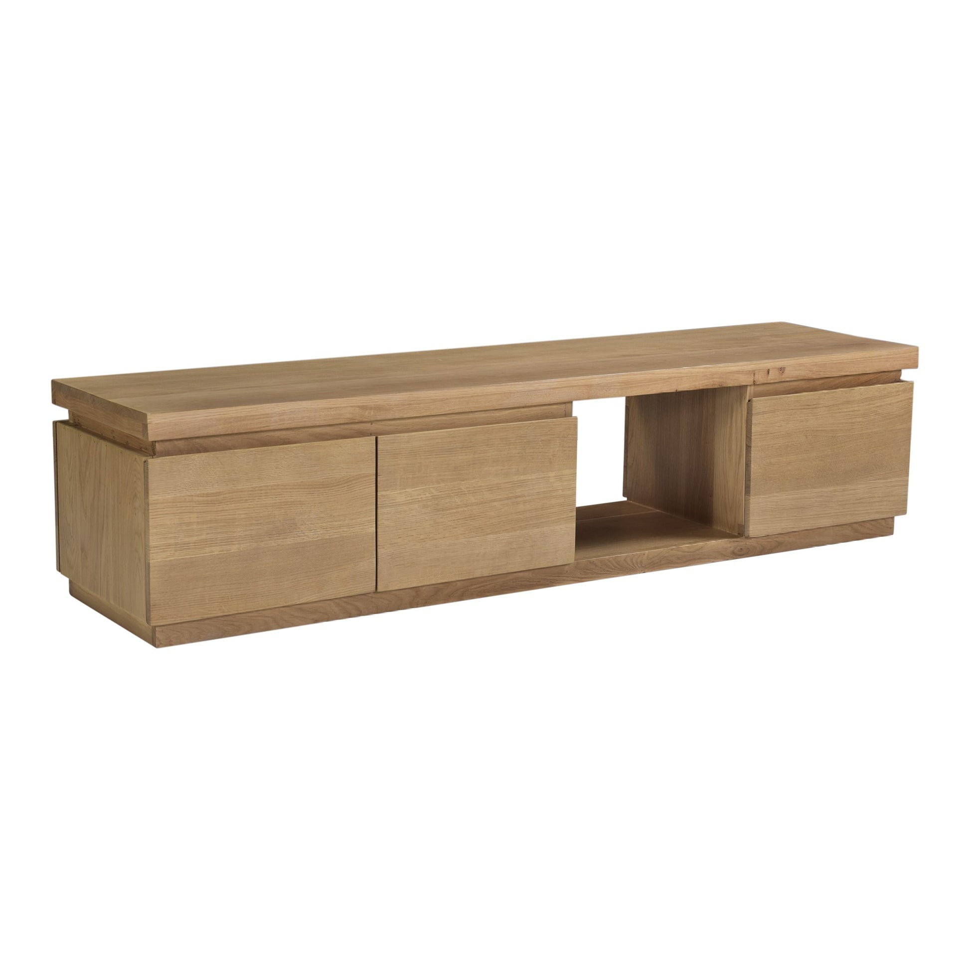 Low Profile Natural Solid Oak Wood 3 Drawer TV Stand Media Console 60 inch