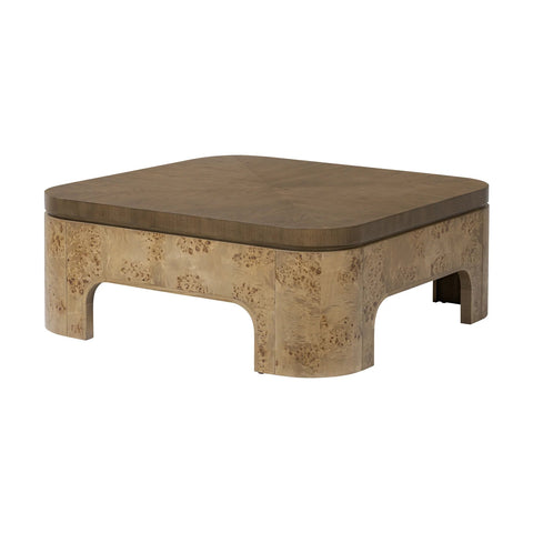 Mappa Burl Rounded Edge Square Coffee Table 44 inch