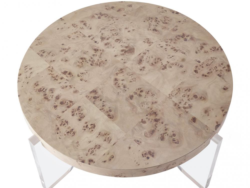 Mappa Burl Wood & Clear Acrylic Leg Modern Round Coffee Table 40 inch