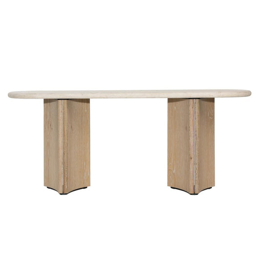 Marble Oval Top & Light Oak Wood Console Table 71 inch