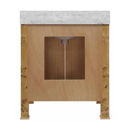 Marble Top Burl Wood 2 Door Single Sink Bathroom Vanity 30 inch