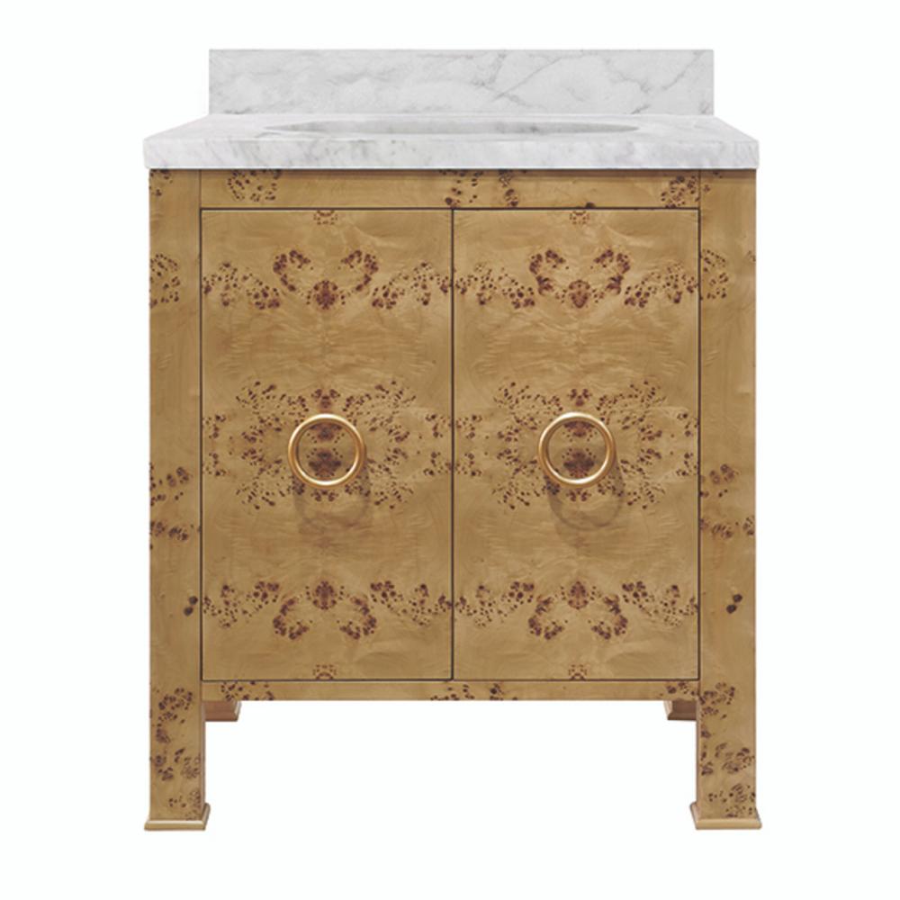 Marble Top Burl Wood 2 Door Single Sink Bathroom Vanity 30 inch