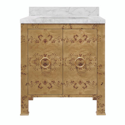 Marble Top Burl Wood 2 Door Single Sink Bathroom Vanity 30 inch