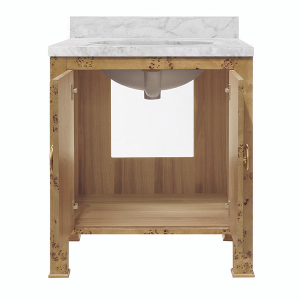 Marble Top Burl Wood 2 Door Single Sink Bathroom Vanity 30 inch