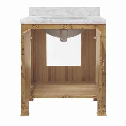 Marble Top Burl Wood 2 Door Single Sink Bathroom Vanity 30 inch