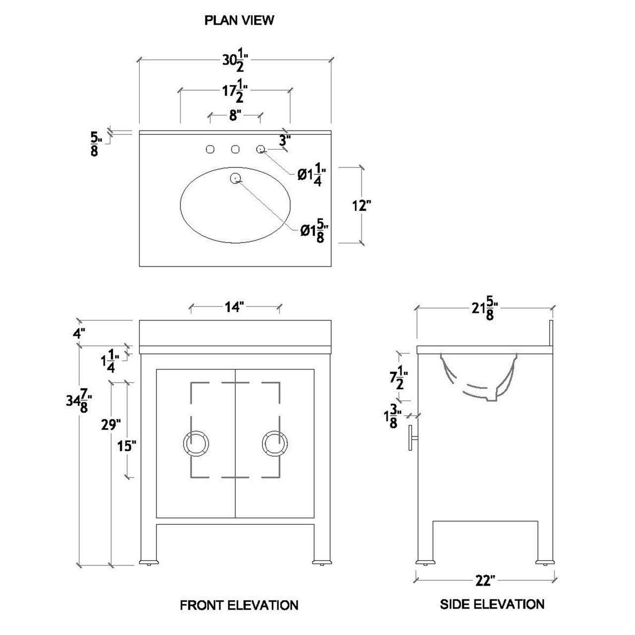 Marble Top Burl Wood 2 Door Single Sink Bathroom Vanity 30 inch
