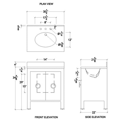 Marble Top Burl Wood 2 Door Single Sink Bathroom Vanity 30 inch