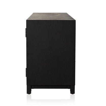 Matte Black Glass Door Media Console Storage Cabinet 78 inch