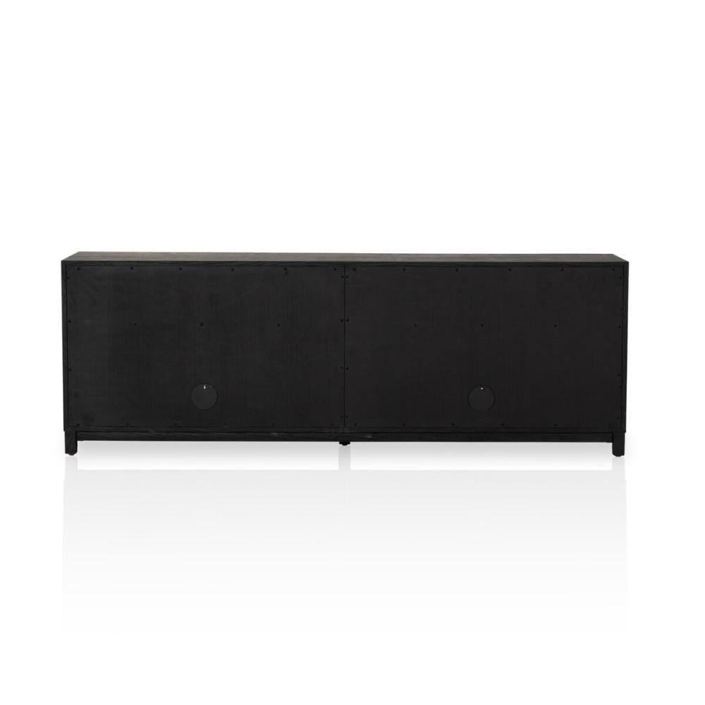 Matte Black Glass Door Media Console Storage Cabinet 78 inch