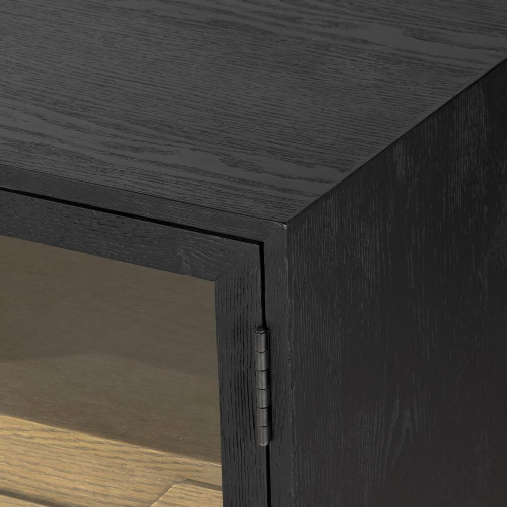 Matte Black Glass Door Media Console Storage Cabinet 78 inch