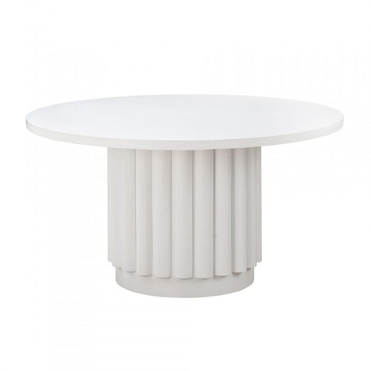 Matte White Fluted Pedestal Round Dining Table 55 inch