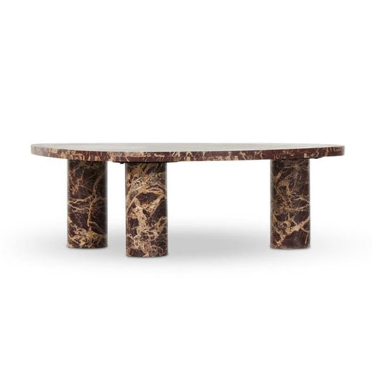 Merlot Solid Marble Freeform Pillar Leg Low Profile Coffee Table 48 inch