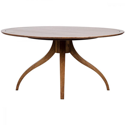 Mid Centry Style Round Dining Table Dark Brown Walnut Wood 60 inch