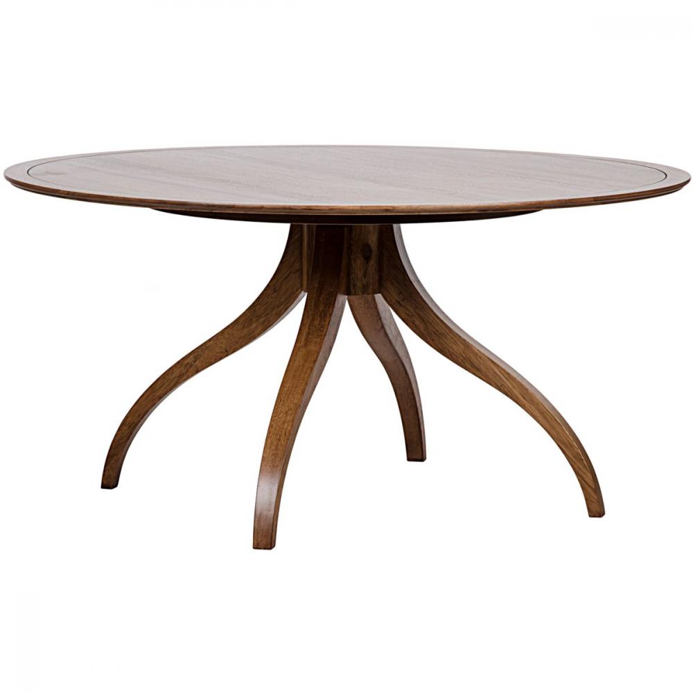 Mid Centry Style Round Dining Table Dark Brown Walnut Wood 60 inch