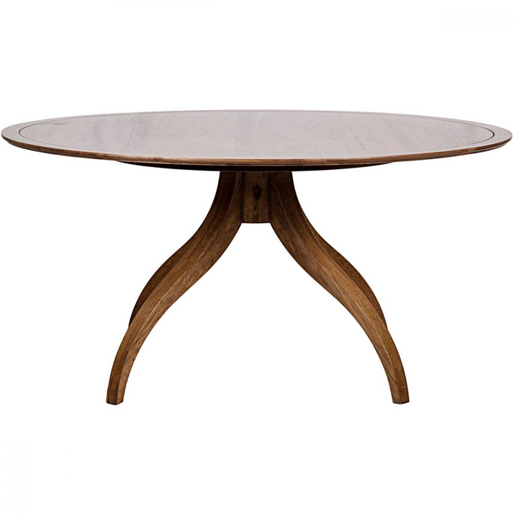 Mid Centry Style Round Dining Table Dark Brown Walnut Wood 60 inch