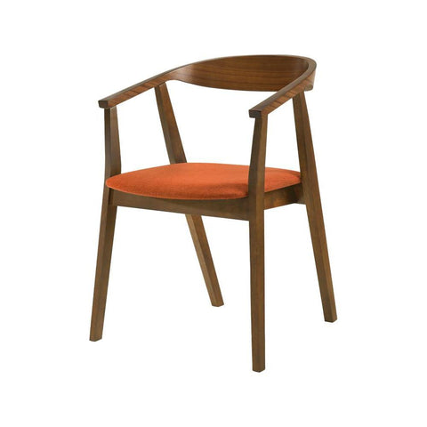 Mid-Century Modern Curved Back Wood Dining Chair Walnut Finish with Orange Fabric (Set of 2)