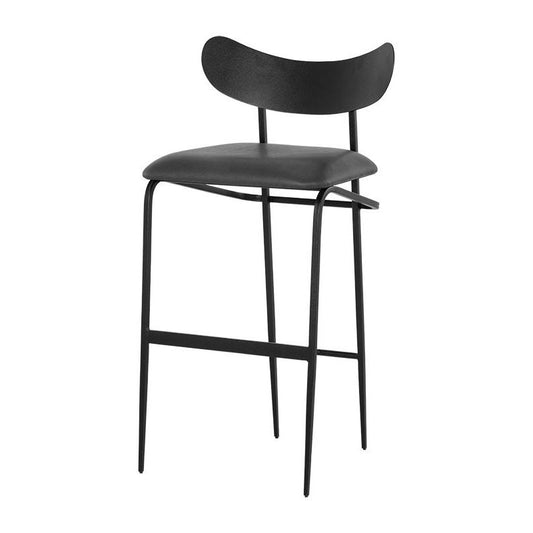 Mid-Century Modern Dark Gray Faux Leather & Black Steel Bar Stool