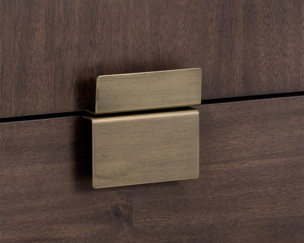 Mid-Century Style Dark Brown Mango Wood 6 Drawer Double Dresser Antique Brass Base 59 inch