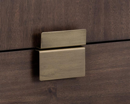 Mid-Century Style Dark Brown Mango Wood 6 Drawer Double Dresser Antique Brass Base 59 inch