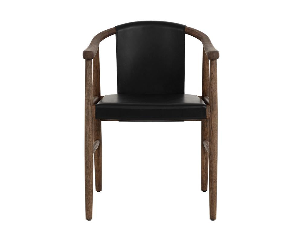 Midcentury Style Black Leather Dining Chair Wishbone Armchair Solid Oak Wood Frame