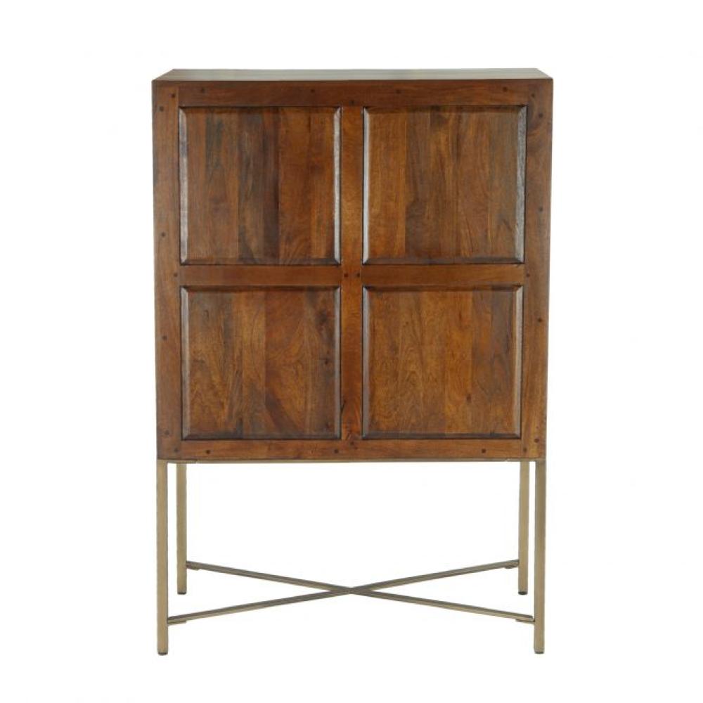 Midcentury Style Brown Reeded Mango Wood Bar Cabinet with Wine Storage 39 inch