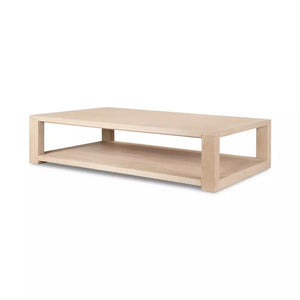 Minimalist Bleached Solid Oak Large Two Tier Rectangle Coffee Table 67 inch