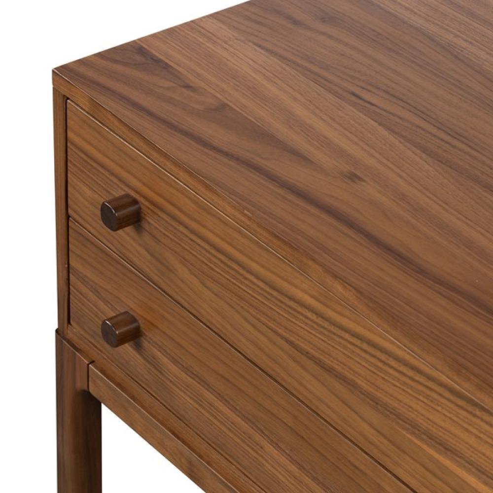 Minimalist Clean Lines Two Drawer Solid Walnut Wood Nightstand 32 inch