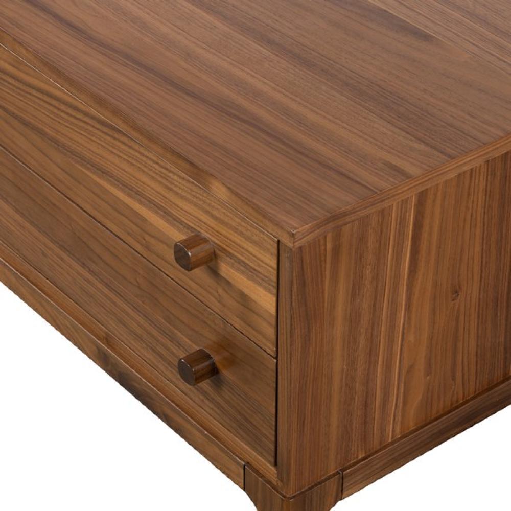 Minimalist Clean Lines Two Drawer Solid Walnut Wood Nightstand 32 inch