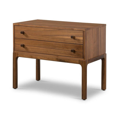 Minimalist Clean Lines Two Drawer Solid Walnut Wood Nightstand 32 inch