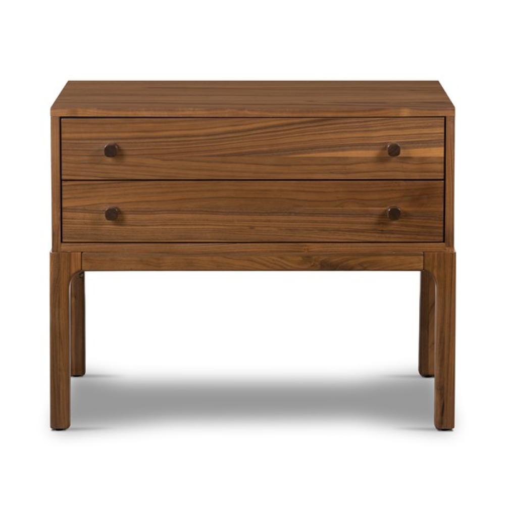 Minimalist Clean Lines Two Drawer Solid Walnut Wood Nightstand 32 inch