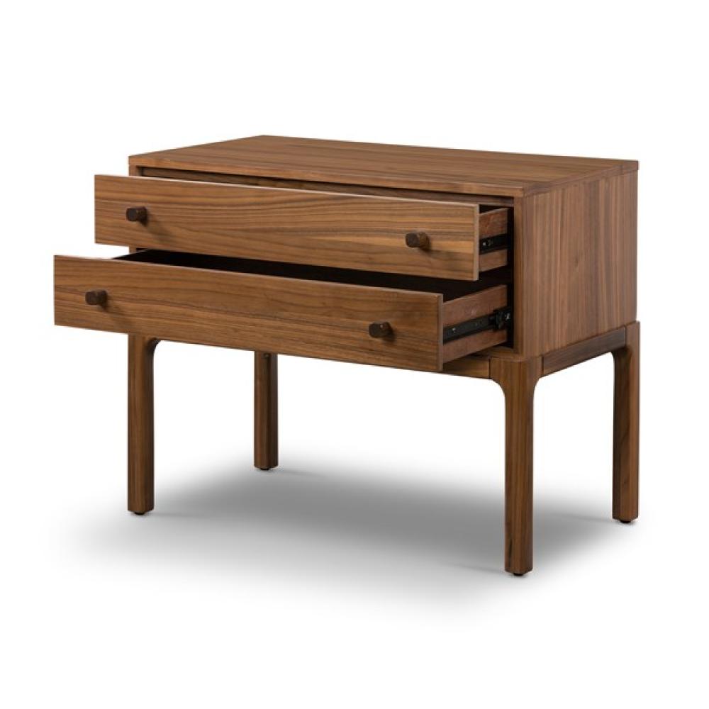 Minimalist Clean Lines Two Drawer Solid Walnut Wood Nightstand 32 inch