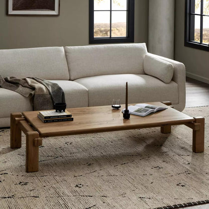 Minimalist Large Low Profile Rectangle Coffee Table Natural Reclaimed French Oak 71 inch