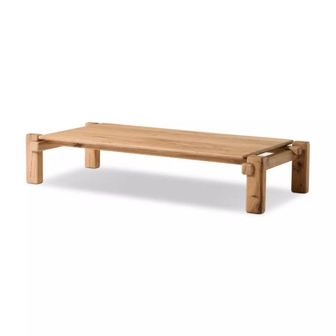 Minimalist Large Low Profile Rectangle Coffee Table Natural Reclaimed French Oak 71 inch