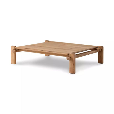 Minimalist Low Profile Square Coffee Table Natural Reclaimed French Oak 54 inch