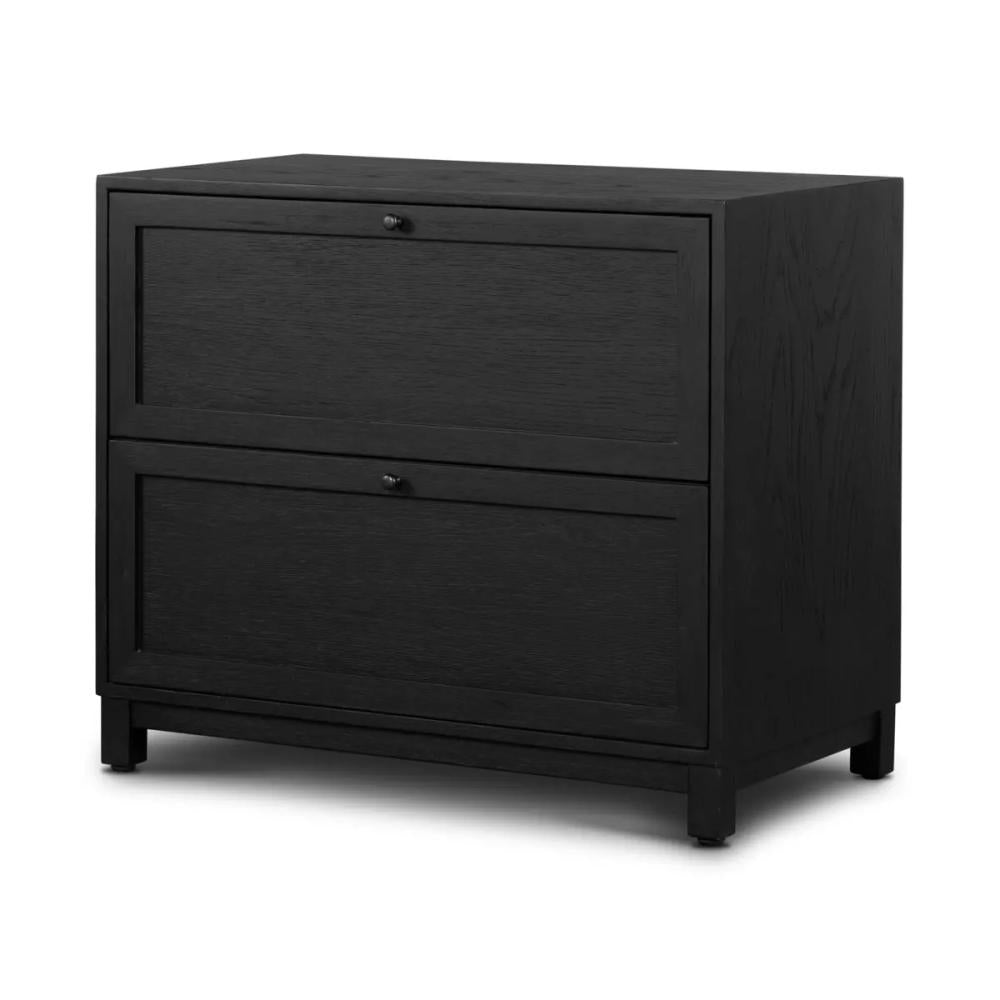 Minimalist Matte Black 2 Drawer Nightstand 32 inch