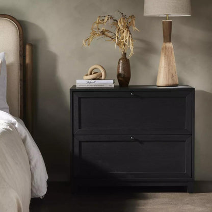 Minimalist Matte Black 2 Drawer Nightstand 32 inch