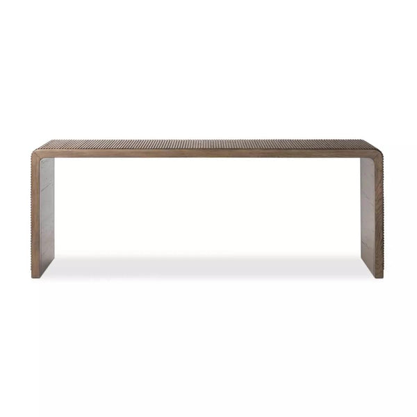 Minimalist Reeded Console Table Oak Wood with Rustic Grey Finish 80 inch