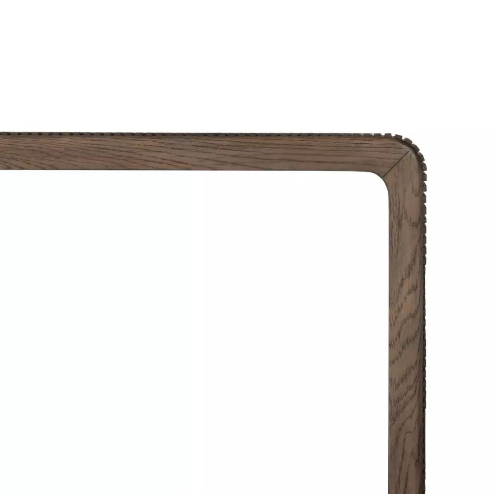 Minimalist Reeded Console Table Oak Wood with Rustic Grey Finish 80 inch