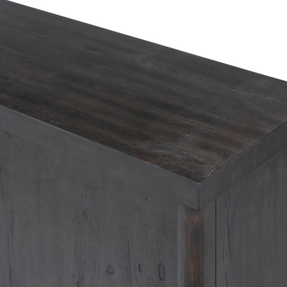 Minimalist Smoked Black Oak Wood Low Media Console Storage Cabinet 94 inch