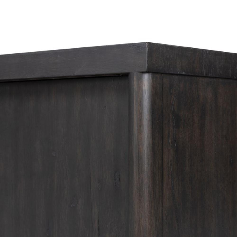 Minimalist Smoked Black Oak Wood Low Media Console Storage Cabinet 94 inch